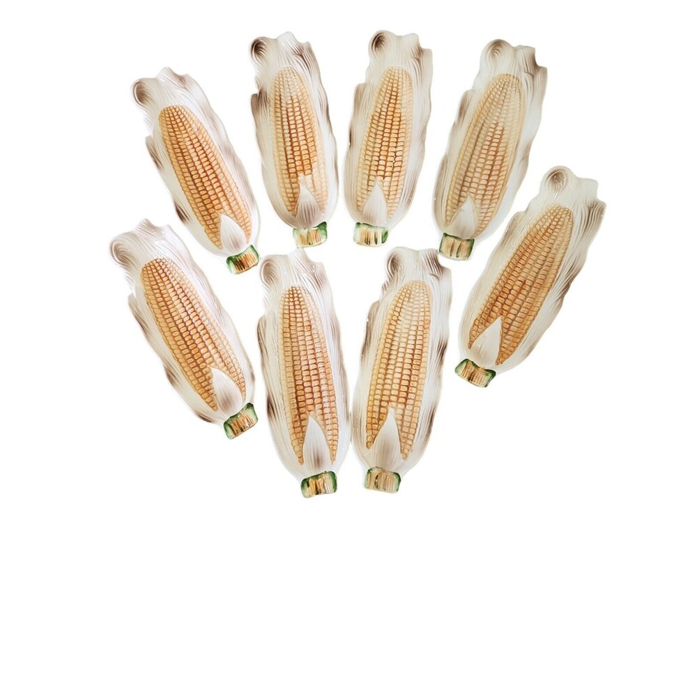 Vintage Corn On The Cob Serving Plates Holders Trays Ceramic Set Of 8